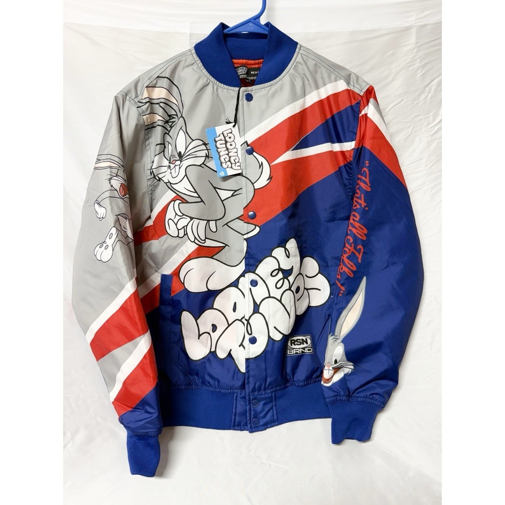 Reason Brand x Looney Tunes Mens Size XLG Bugs Bunny Blue Bomber Jacket Coat